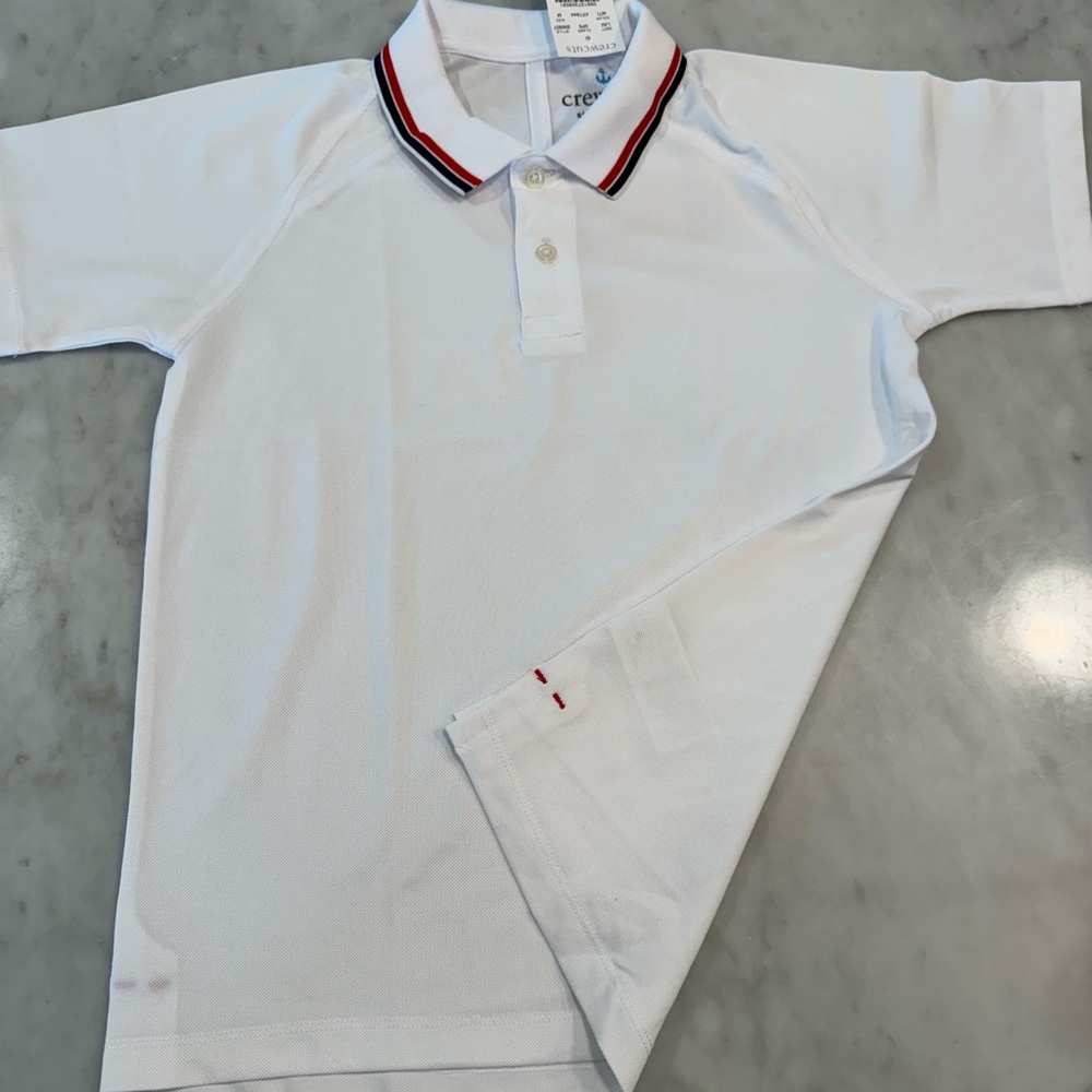 Crewcuts White Polo Shirt with Red and Blue Striped Collar